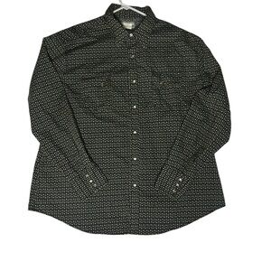 Wrangler Pearl Snap Western Shirt 2XL Black Geometric Print Long Sleeve Cowboy